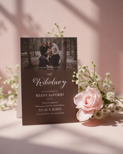 Classic vertical invitation with photo on back