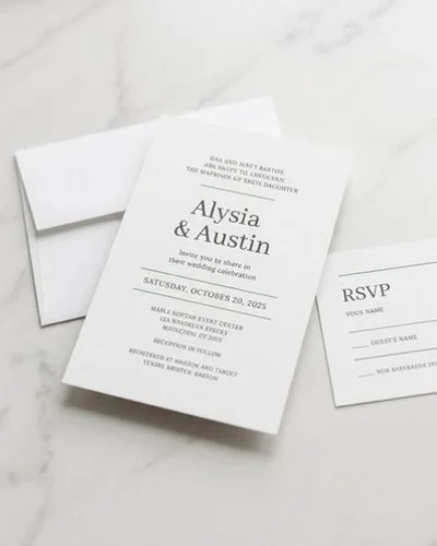 Modern minimalist wedding invitation with sage green